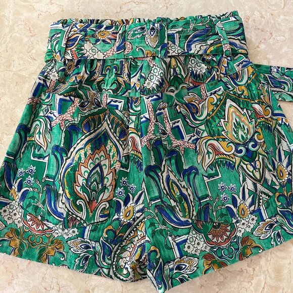 Chufy Sz XS Memories of Ancient Burma Print High Waisted Belted Shorts - Picture 2 of 7